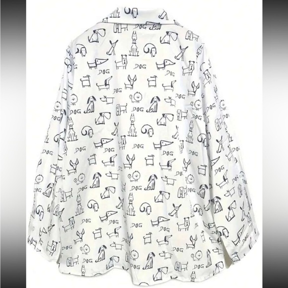 Classic Plus Size Dog Print Button Down Up Shirt Top Blouse - Picture 2 of 10